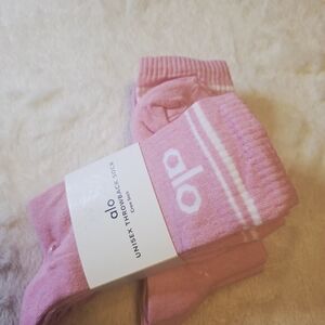ALO Yoga Pink Crew Socks with White Logo